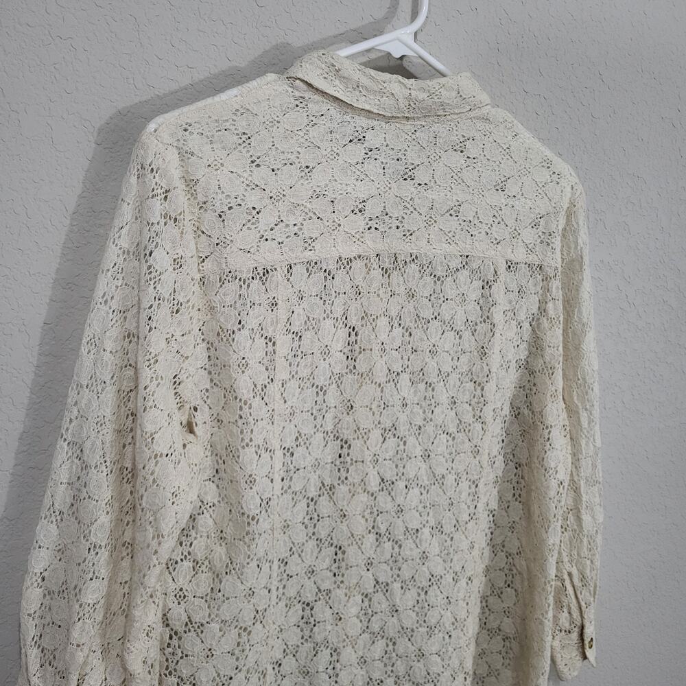 Coldwater Creek Lace Shirt Womens Large Cream Lace Summer Boho Coastal Cottage - Picture 11 of 12